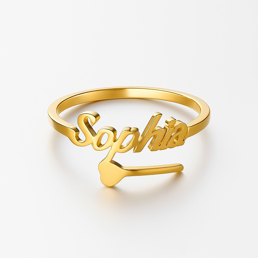 Custom Name Ring with Crown Accent – Personalized 24CT Gold Plated Jewelry for Women & Girls – Sophia Name Ring