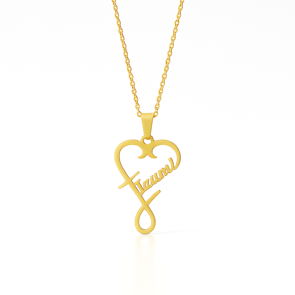 Custom Vertical Heart Name Necklace – Gold Personalized Pendant