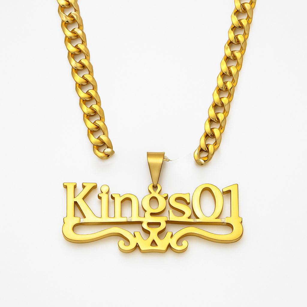 Custom Name Necklace – Crown Pendant with Bold Cuban Chain for Men, Streetwear Royalty Jewelry