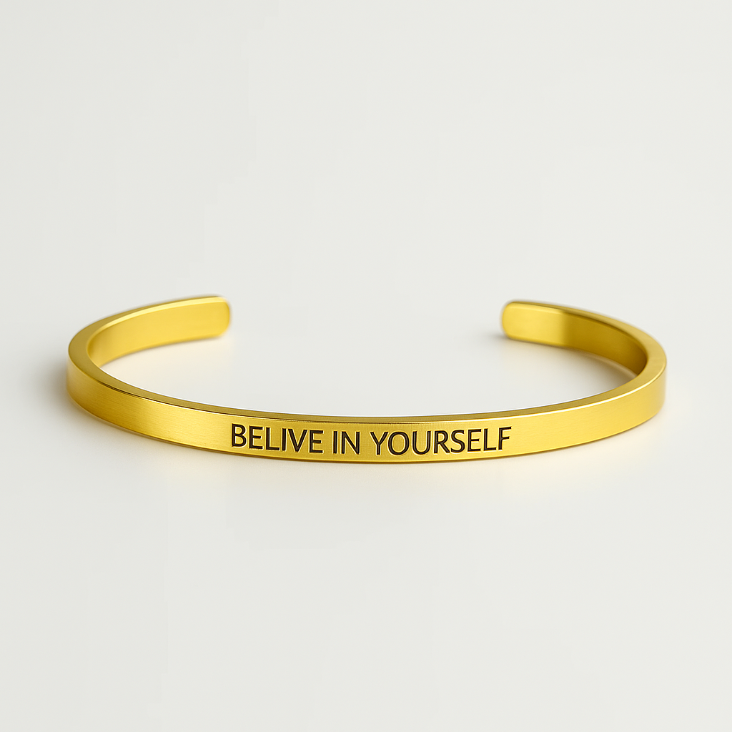 Gold Inspirational Cuff Bracelet - Believe in Yourself Jewelry