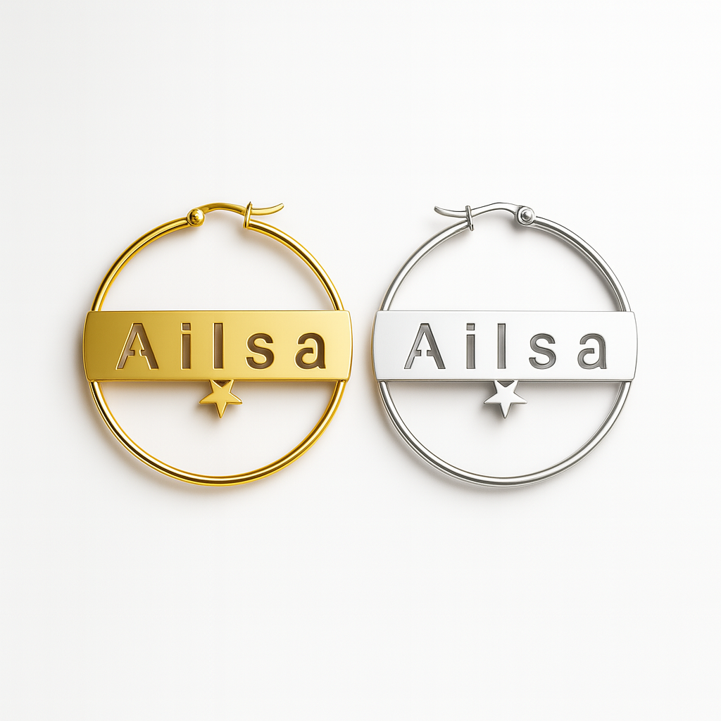 Custom Star Name Hoop Earrings – Personalized 24CT Gold Plated Circle Earrings with Cutout Design – Trendy Statement Jewelry for Women & Girls