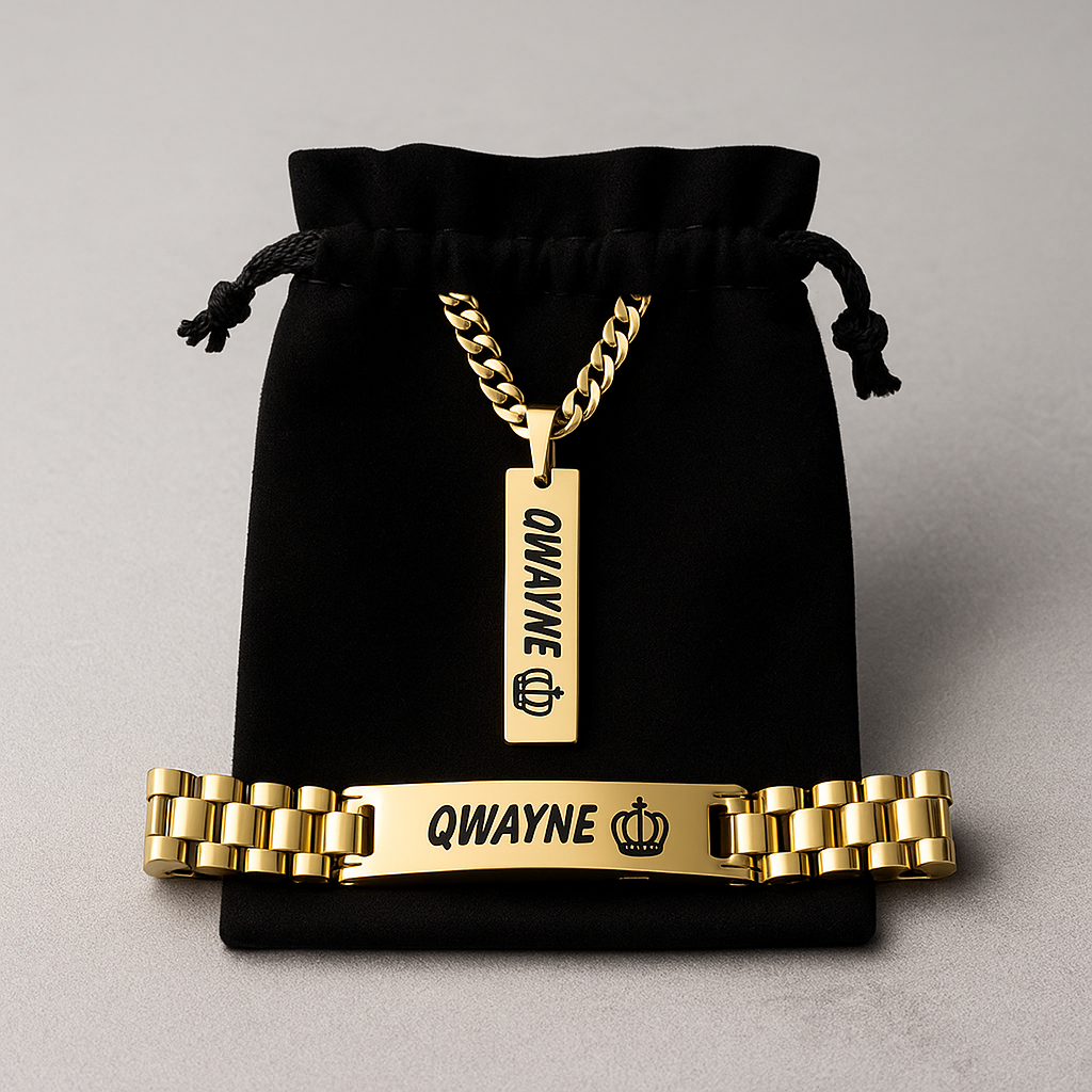 Personalized Bracelet & Pendant Set for Men – Custom Engraved 'YOUR NAME' with Crown Design – Luxury Gift Box Included
