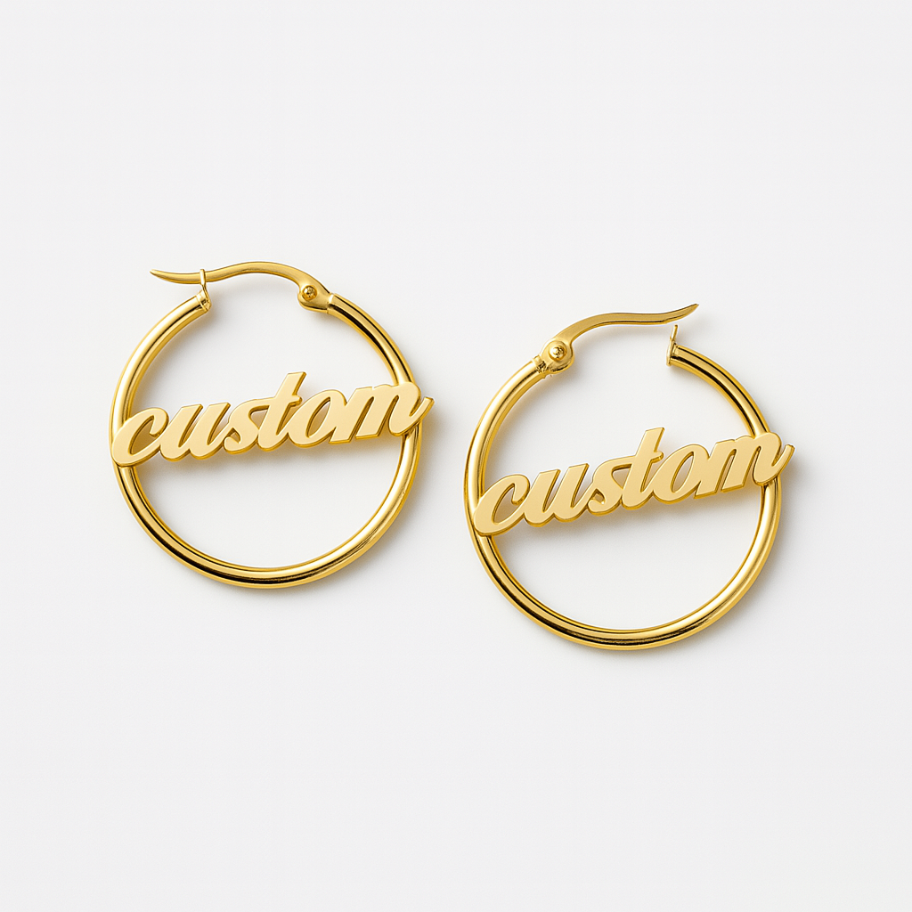 Custom Name Hoop Earrings – Personalized 24CT Gold Plated Round Statement Earrings for Women & Girls – Trendy Fashion Jewelry