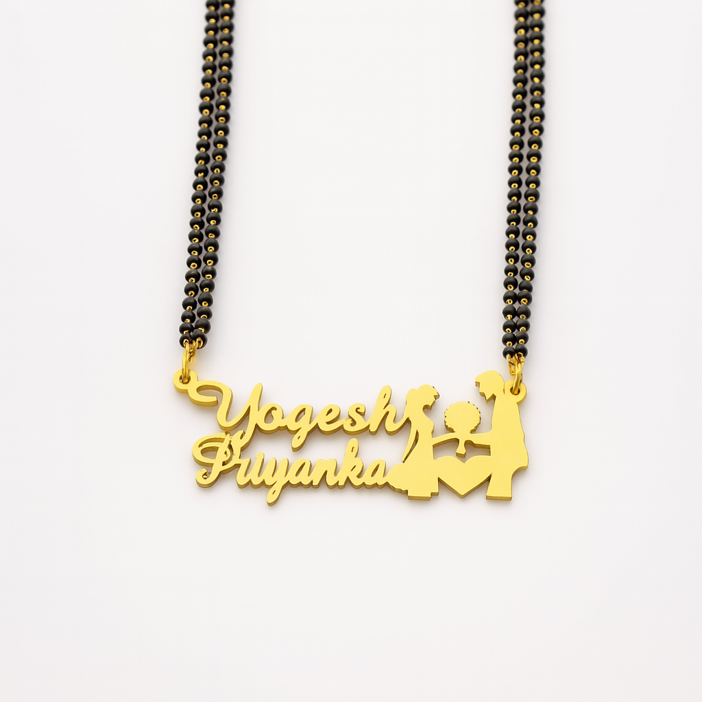 Custom Couple Name Mangalsutra | Personalized 24CT Gold Plated Necklace for Couples | Wedding & Anniversary Gift