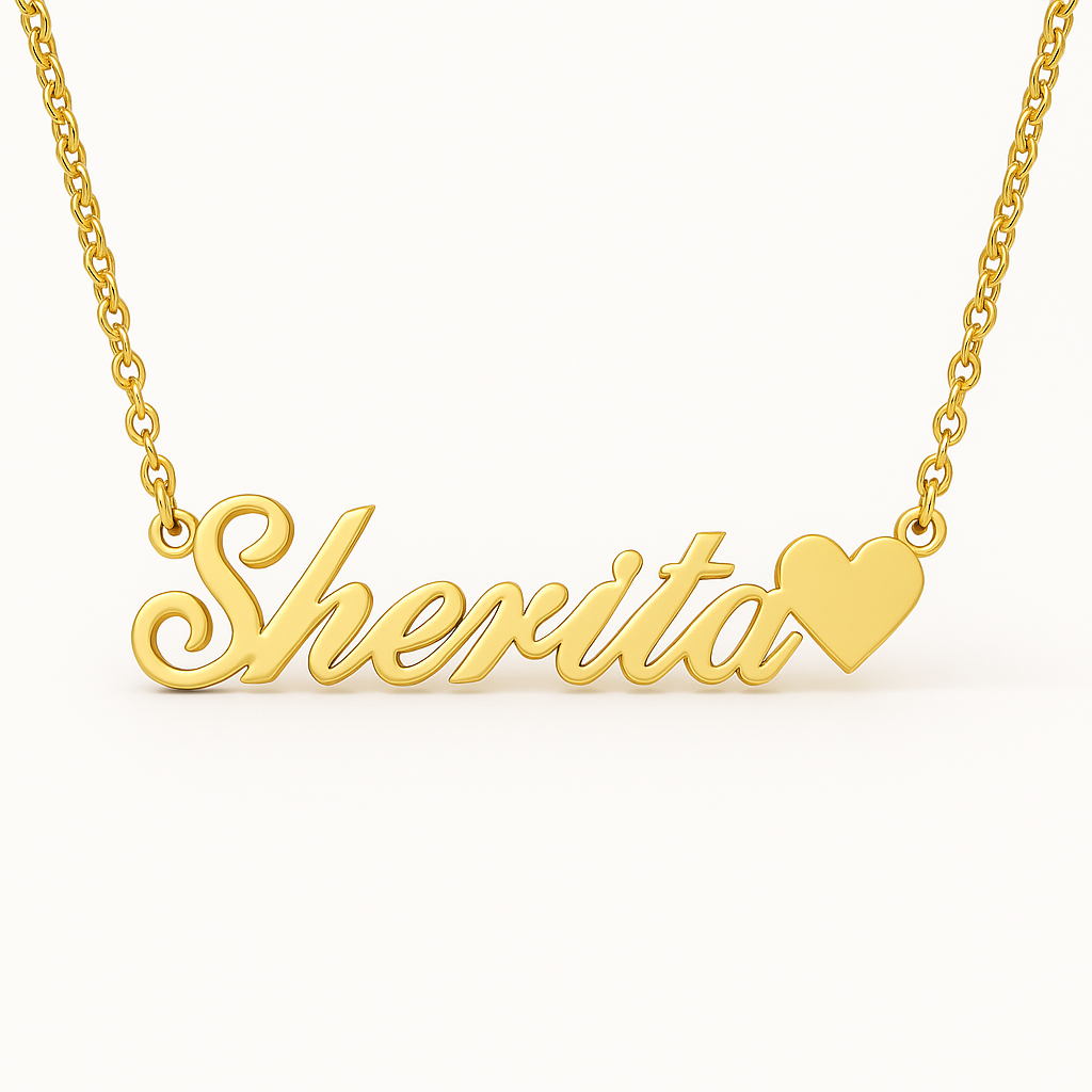 Personalized 24CT Gold Platted Name Necklace with Heart Charm – Custom Script Font Jewelry for Women, Girls & Gifts