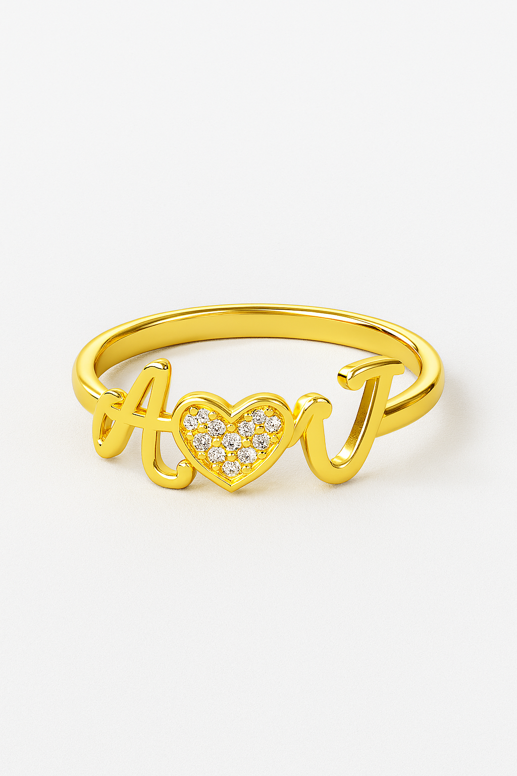 Custom Initials Ring with Diamond Heart – Personalized 24CT Gold Plated Couple Ring for Women – A❤️J Jewelry Gift