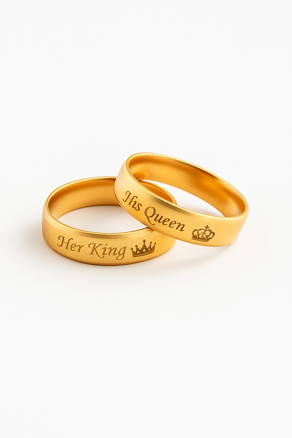 His Queen & Her King Matching Couple Rings – Personalized Royal Crown Engraved Bands for Couples