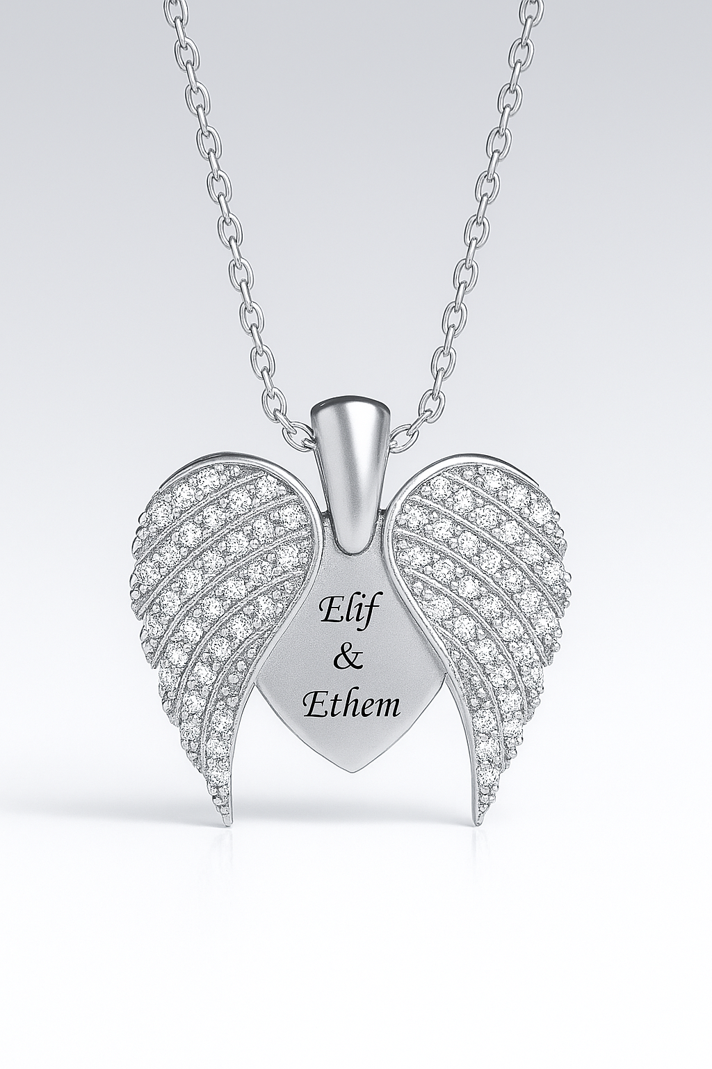 Custom Couple Name Angel Wings Necklace – Personalized 24CT Gold Platted Heart Pendant with CZ Crystals for Anniversary, Valentine’s & Gift