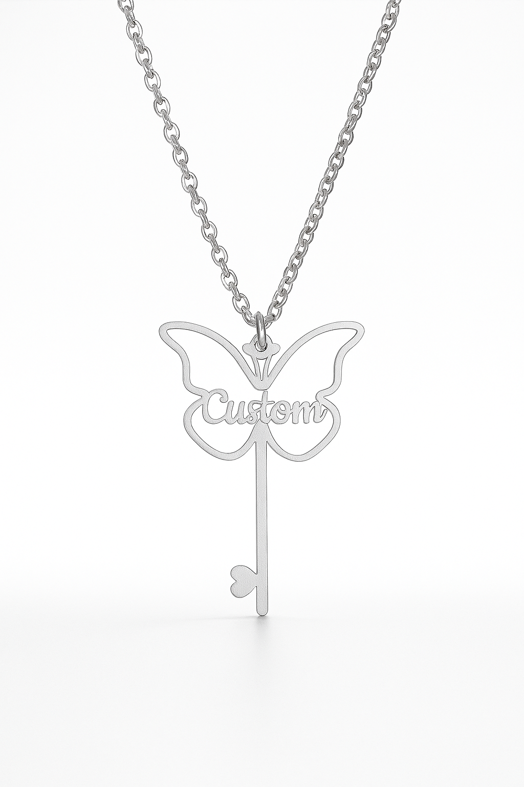 Custom Butterfly Key Name Necklace – Personalized Gold Pendant for Women