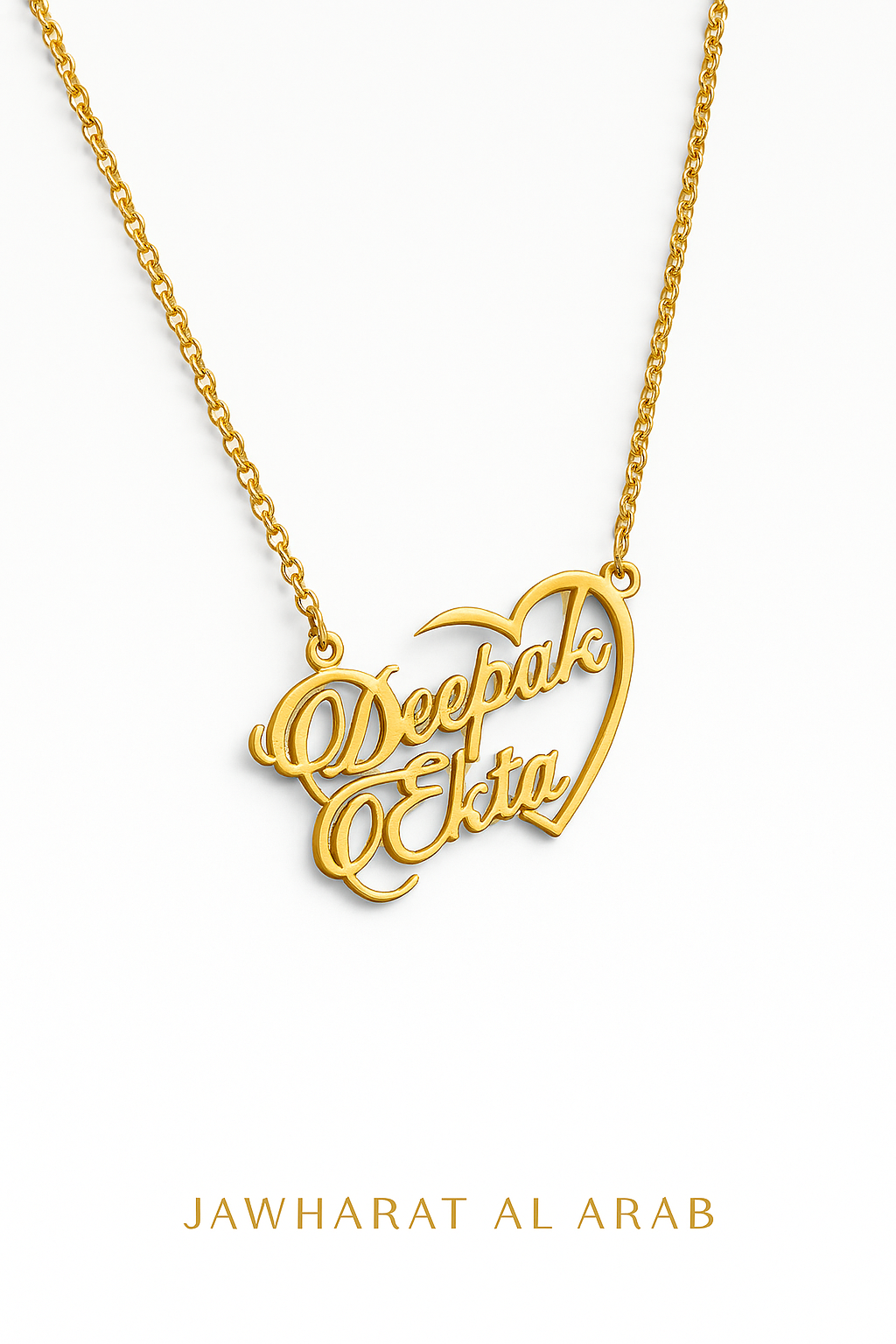 Custom Couple Name Necklace – Gold Heart Design