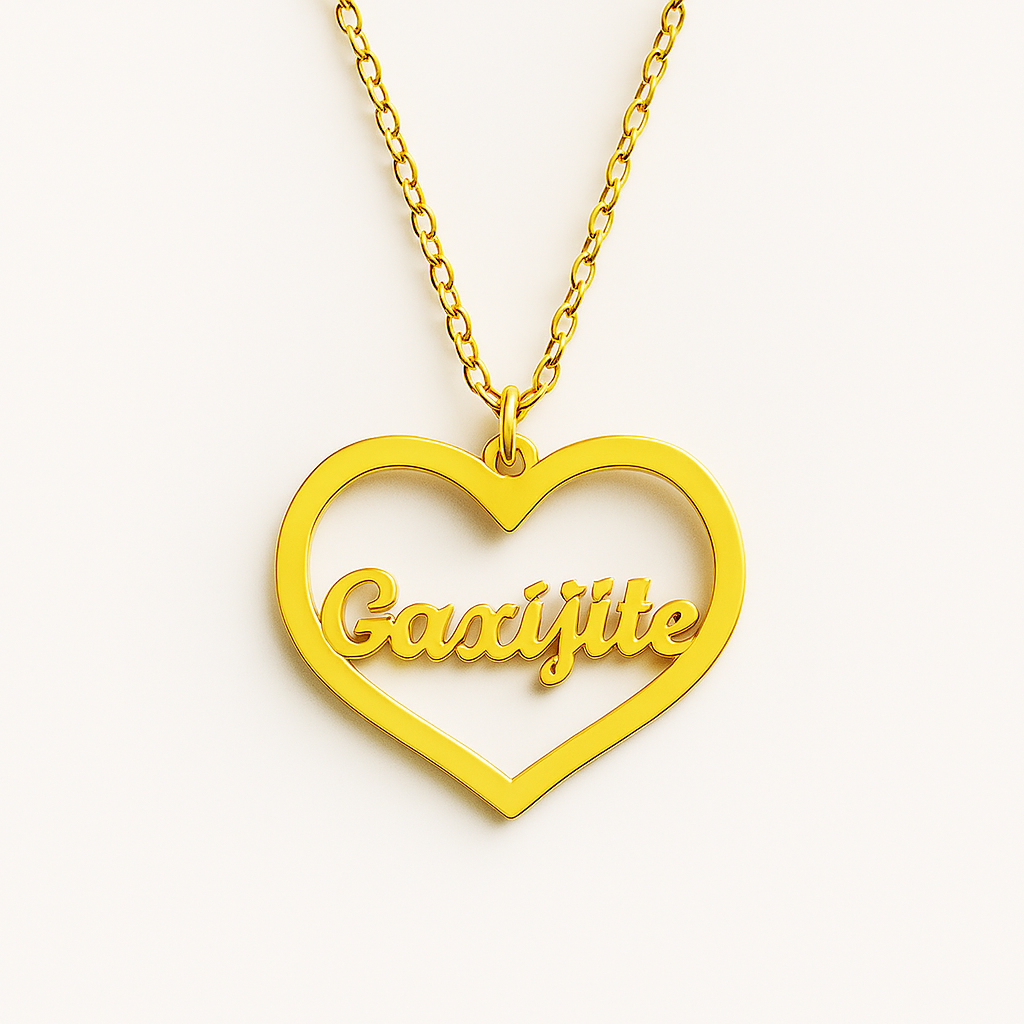 Custom Heart Name Necklace – Gold Plated Personalized Pendant