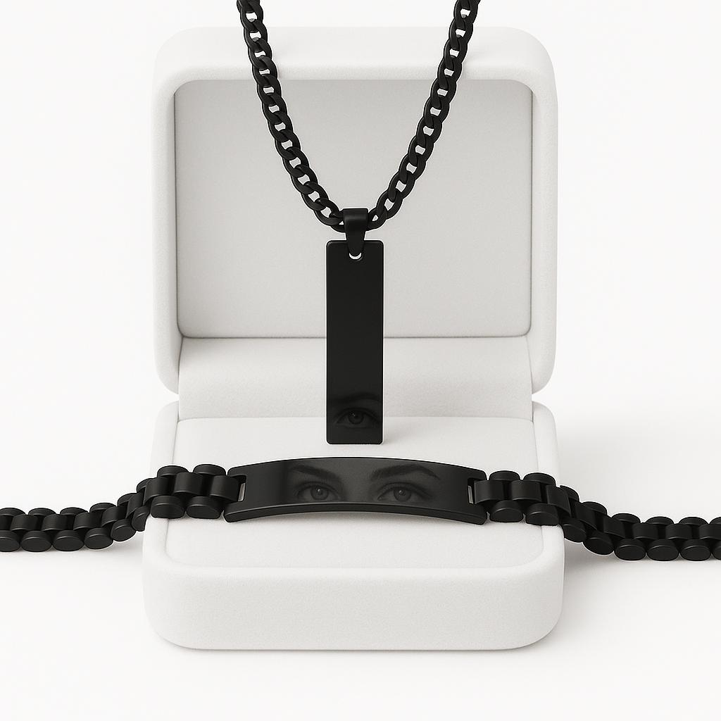 Premium Silver Cuban Chain Necklace & ID Bracelet Set – Men's Luxury Stainless Steel Jewelry Gift