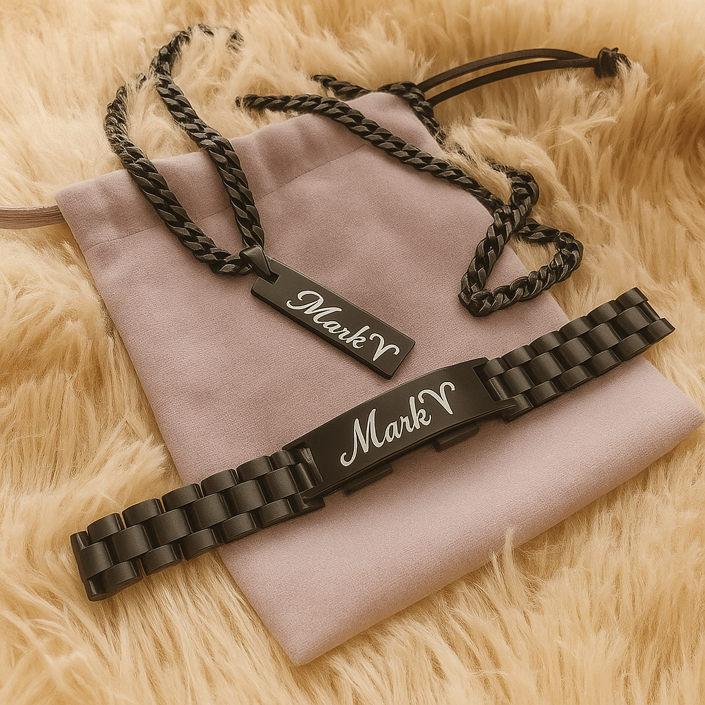 Personalized  Name Necklace & Bracelet Set – Custom Stainless Steel Zodiac Jewelry Gift for Men