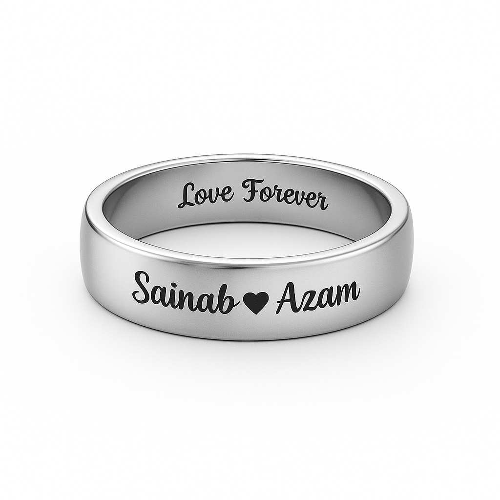Custom Engraved Couple Ring – Personalized Name Ring with Inside Message for Him & Her | Love Forever Gift