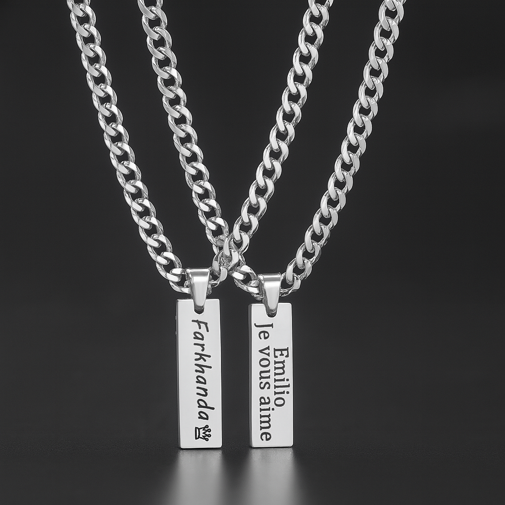 Custom Engraved Bar Necklace for Men & Women – Personalized Stainless Steel Pendant Chain