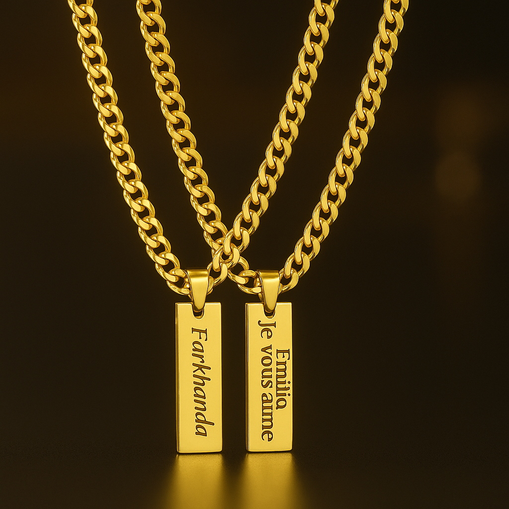 Custom Engraved Bar Necklace for Men & Women – Personalized Stainless Steel Pendant Chain