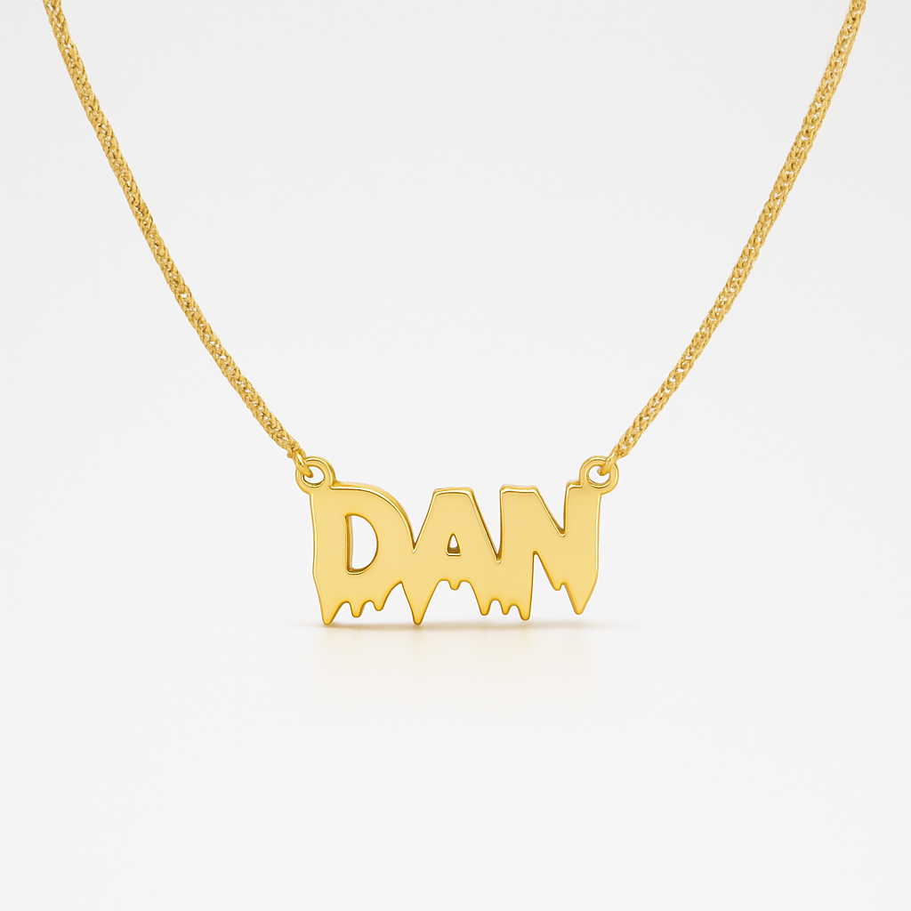 Custom Drip Name Necklace for Men – Personalized Pendant with Unique Melting Font