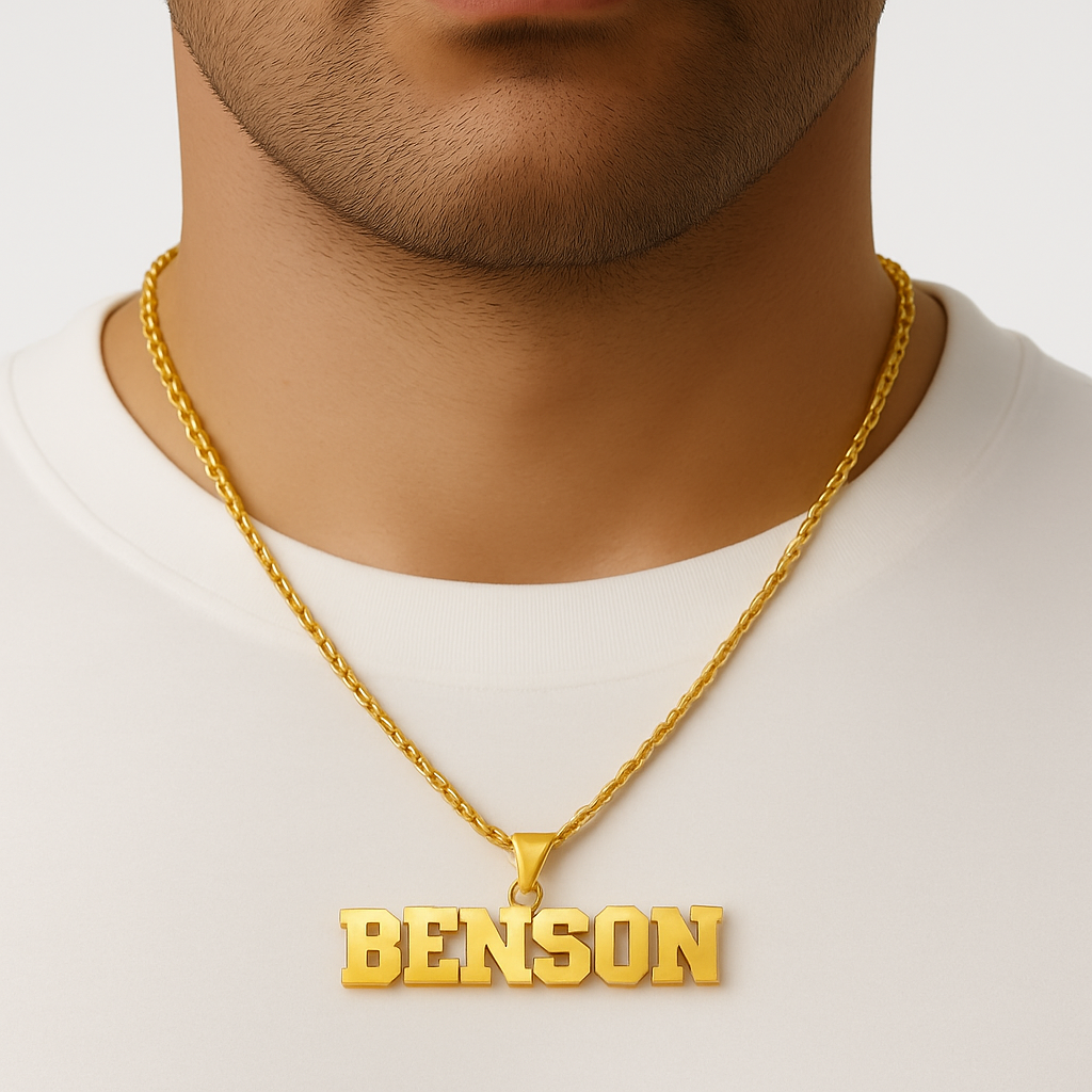 Personalized Name Necklace for Men – Custom Name Pendant with Bold Rope Chain