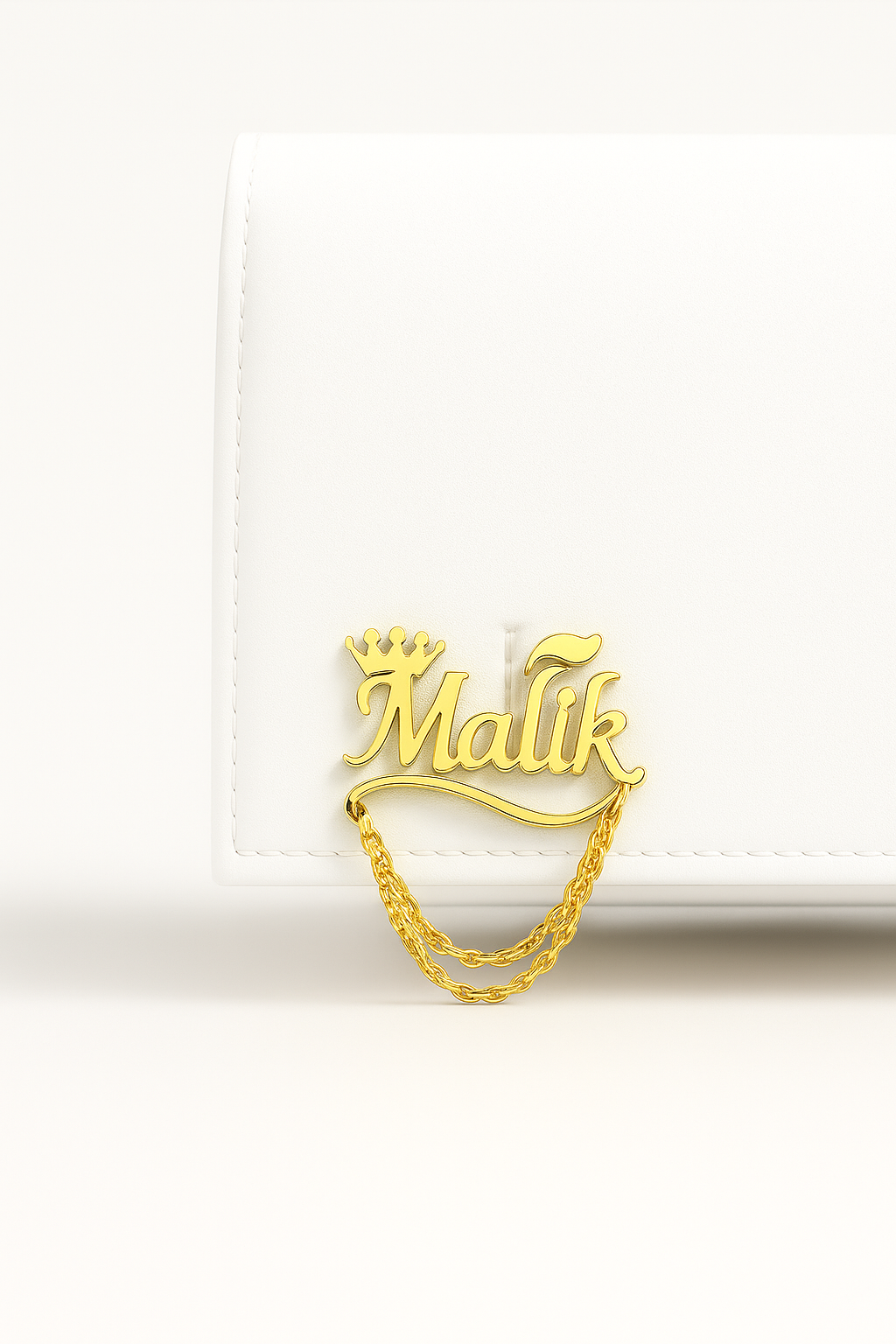 ustom Name Brooch with Crown & Chain – Personalized Luxury Pin for Men