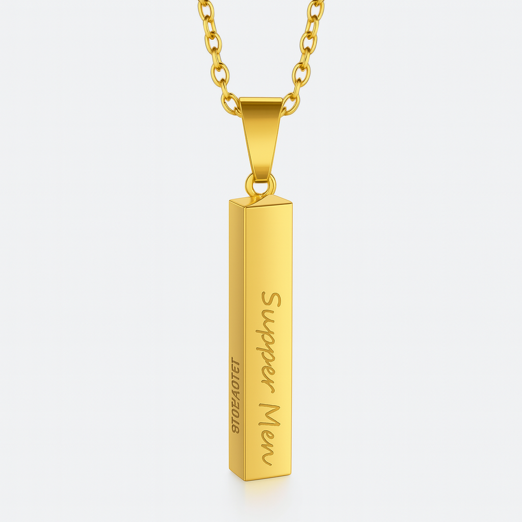 Custom Bar Necklace for Men – Personalized Vertical Engraved Pendant with Name & Date | Minimalist Gift Jewelry