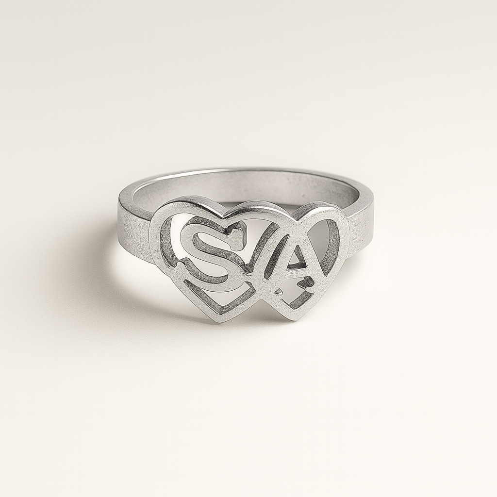 Custom Couple Initial Heart Ring – Personalized 24CT Gold Platted Name Ring for Lovers, Anniversary Gift, Valentine's Jewelry