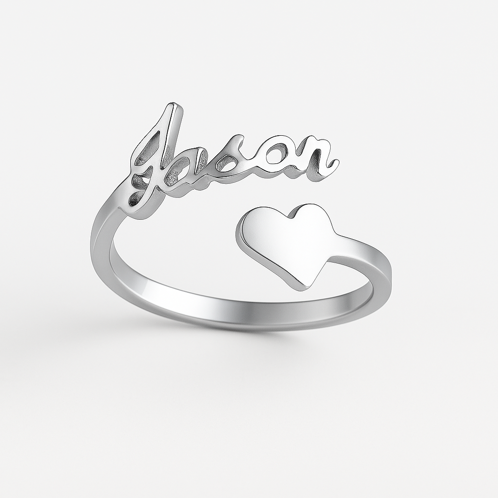 Custom Name Ring with Heart – Personalized 24CT Gold Plated Adjustable Jewelry for Women & Girls