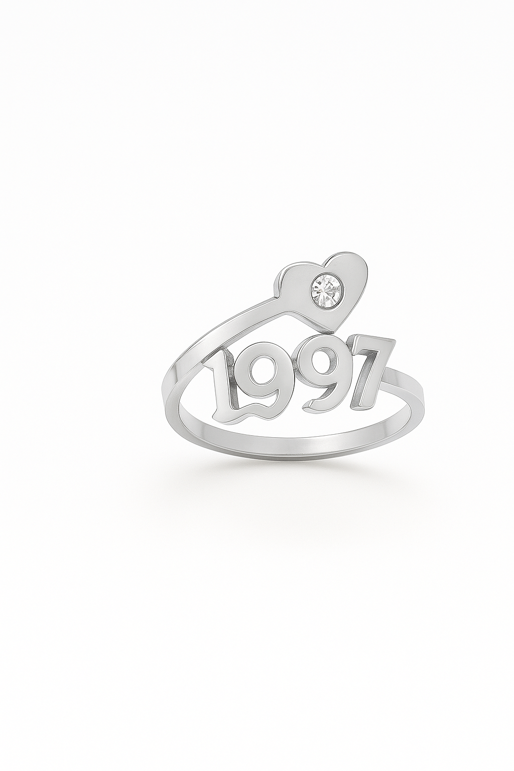 Custom Birth Year Ring – YOUR NAME OR BIRTH YEAR 24CT Gold Plated Ring with Heart & Diamond Accent – Personalized Jewelry Gift for Women