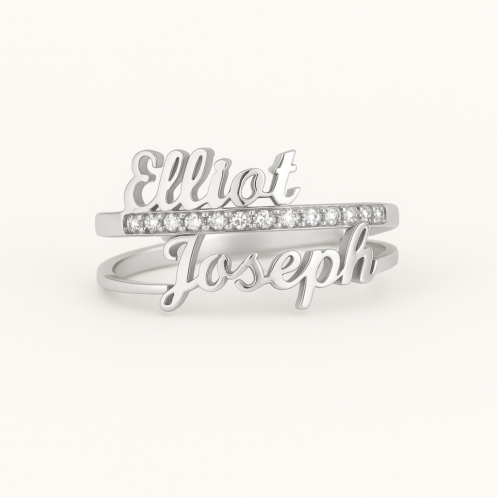 Custom Double Name Ring – 24CT Gold Plated Personalized Ring with CZ Accents – Elliot Joseph Adjustable Name Jewelry for Women & Men