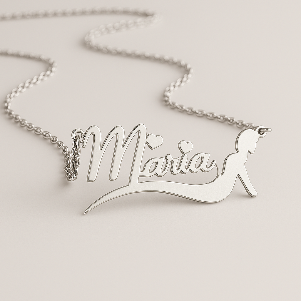 Personalized Mermaid Name Necklace – Custom 24CT Gold Plated Jewelry for Girls & Women with Heart Design