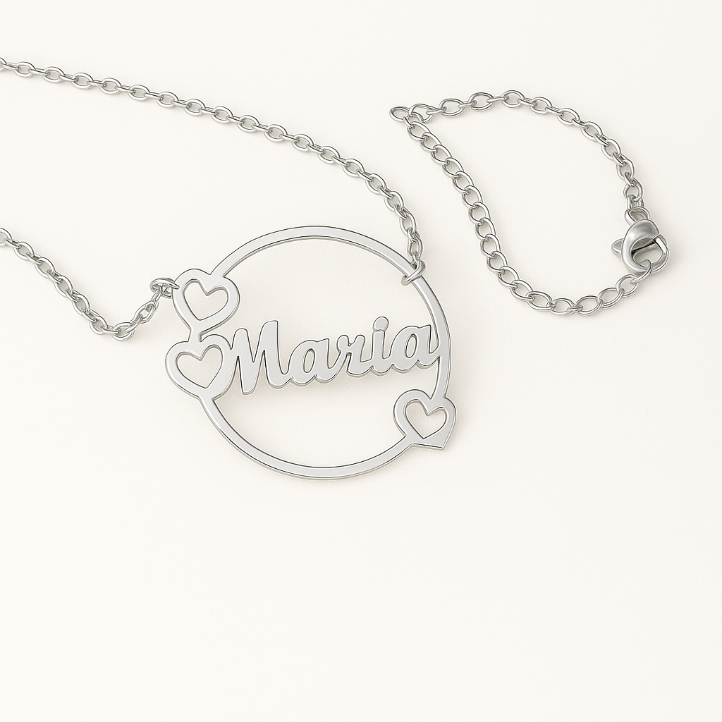Custom Heart Name Necklace for Women | Personalized 24CT Gold Plated Circle Pendant | Unique Gift for Her, Birthday & Anniversary