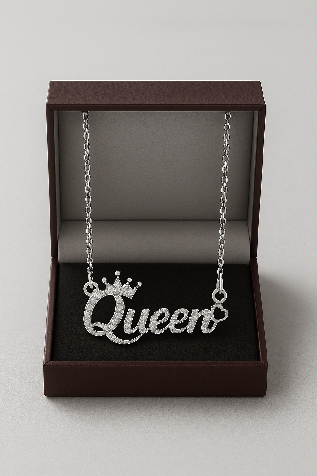 Queen Name Necklace with Crown – 24CT Gold Plated Custom Pendant with Sparkling CZ Stones – Elegant Jewelry Gift for Women & Girls