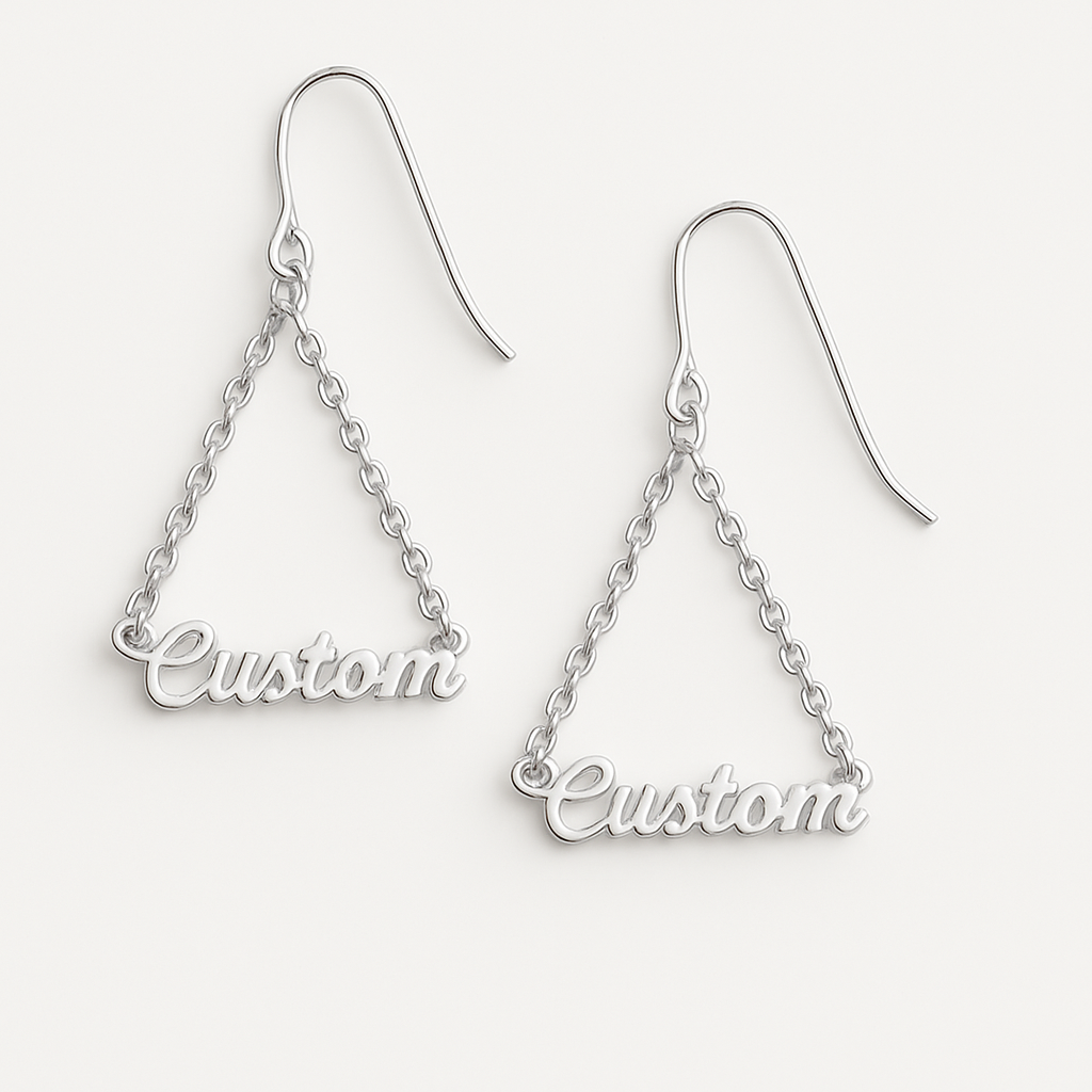 Custom Name Chain Drop Earrings – Personalized Triangle 24CT Gold Plated Statement Jewelry for Women
