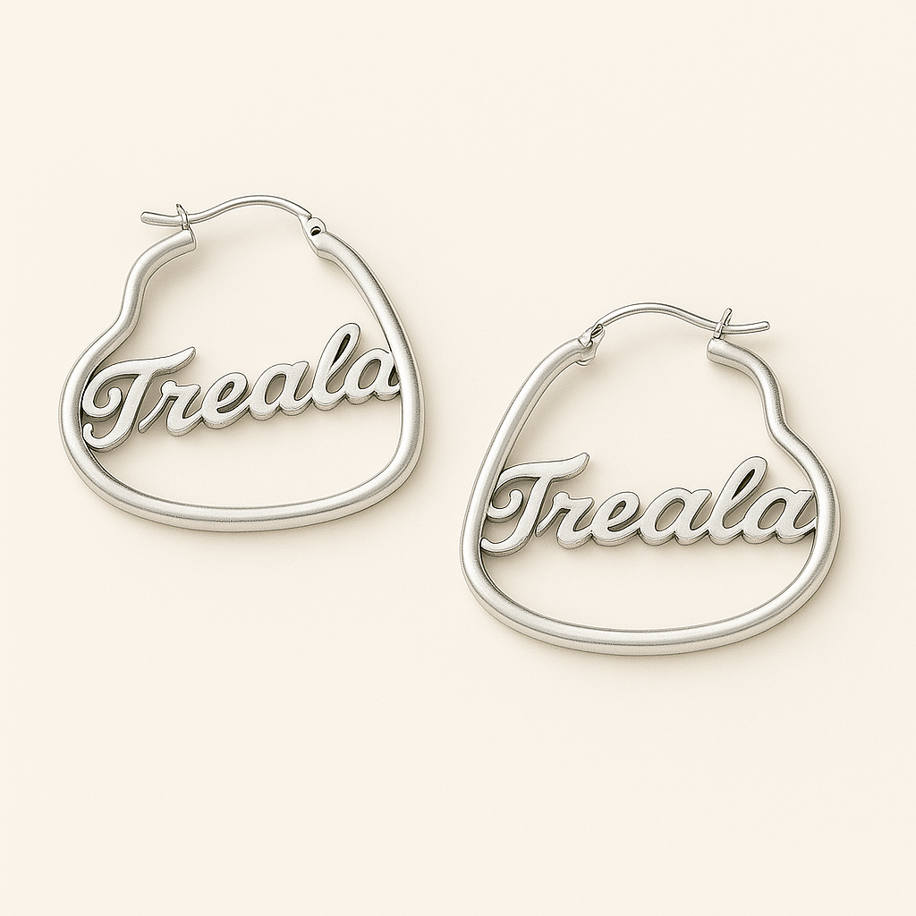 Custom Name Bubble Heart Hoop Earrings – Personalized 24CT Gold Plated Statement Jewelry for Women & Girls