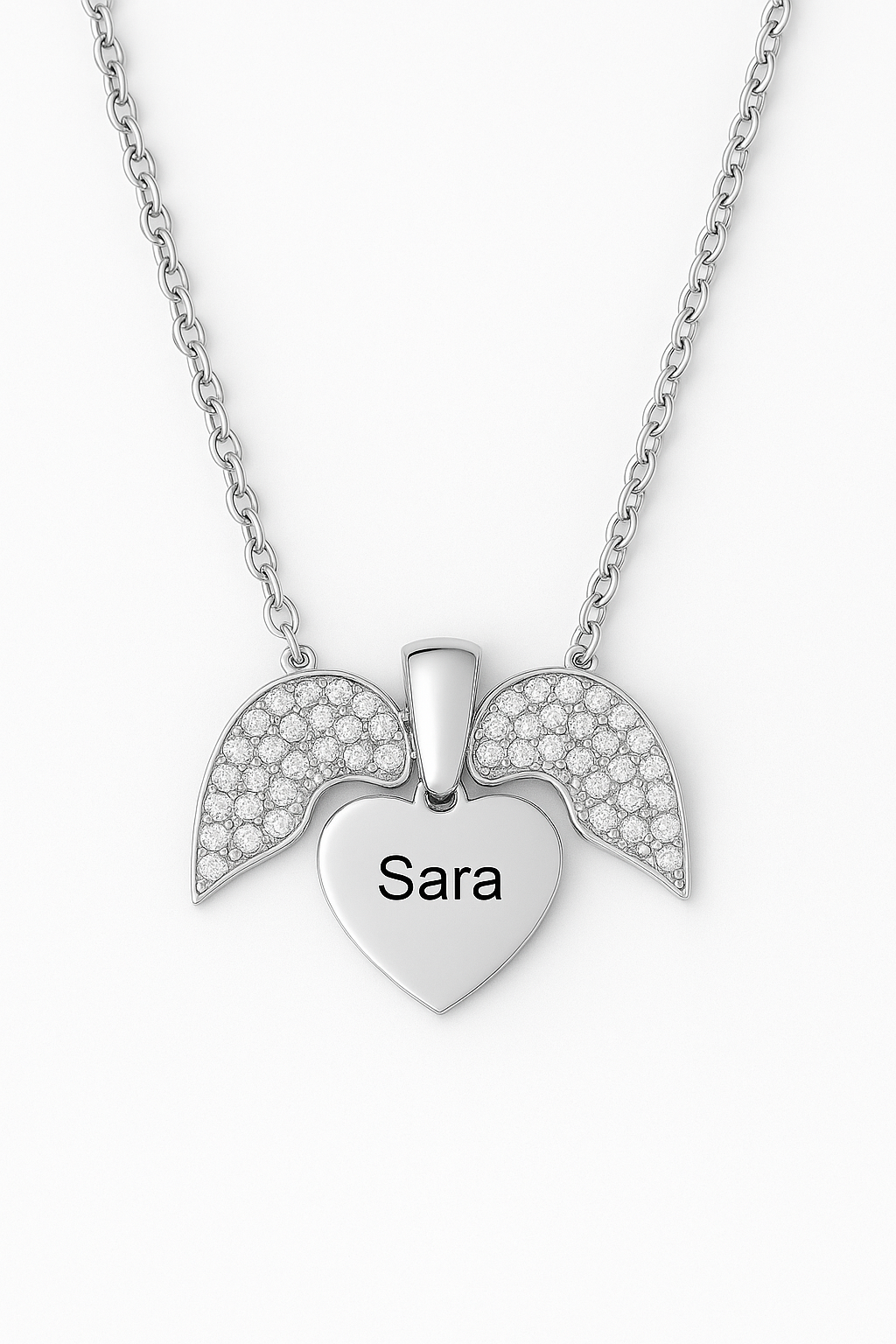Custom Name Angel Wing Necklace – Personalized 24CT Gold Heart Pendant with CZ Crystals for Women & Girls