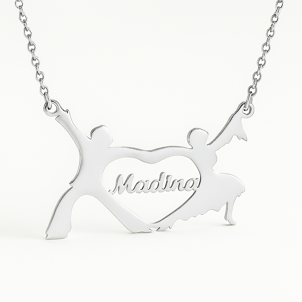 Custom Dance Couple Name Necklace – Personalized Gold Heart Pendant Gift