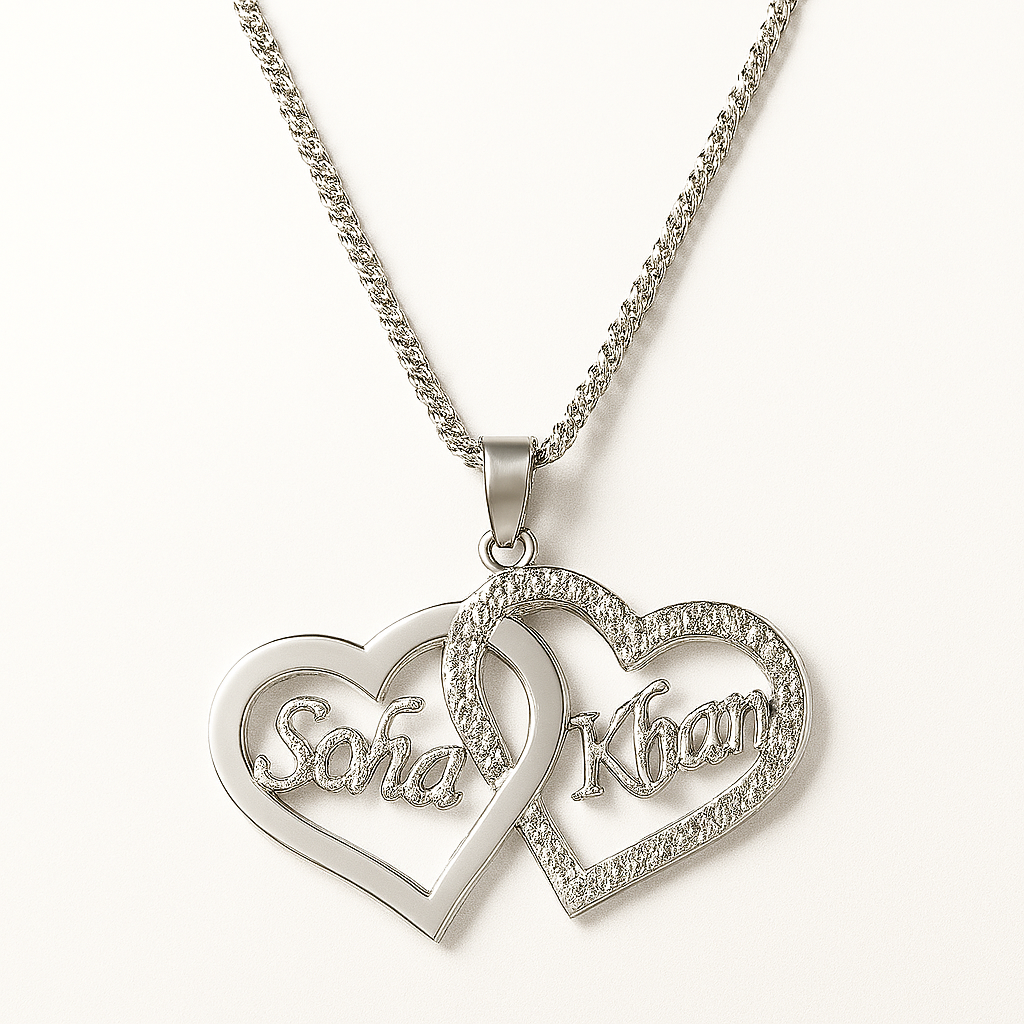 ersonalized Double Heart Name Necklace – Custom Gold Pendant for Couples
