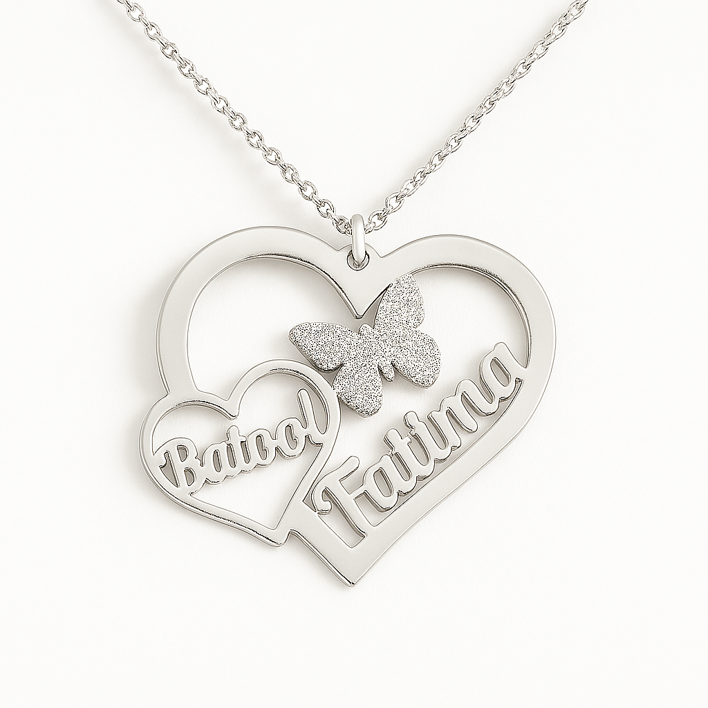Custom Gold Heart Name Necklace – Personalized Butterfly Pendant