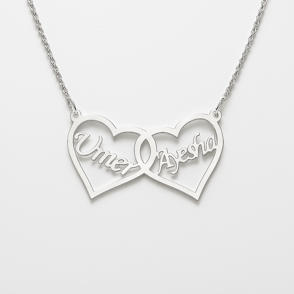 Custom Interlocking Hearts Name Necklace – Personalized Gold Couple Pendant