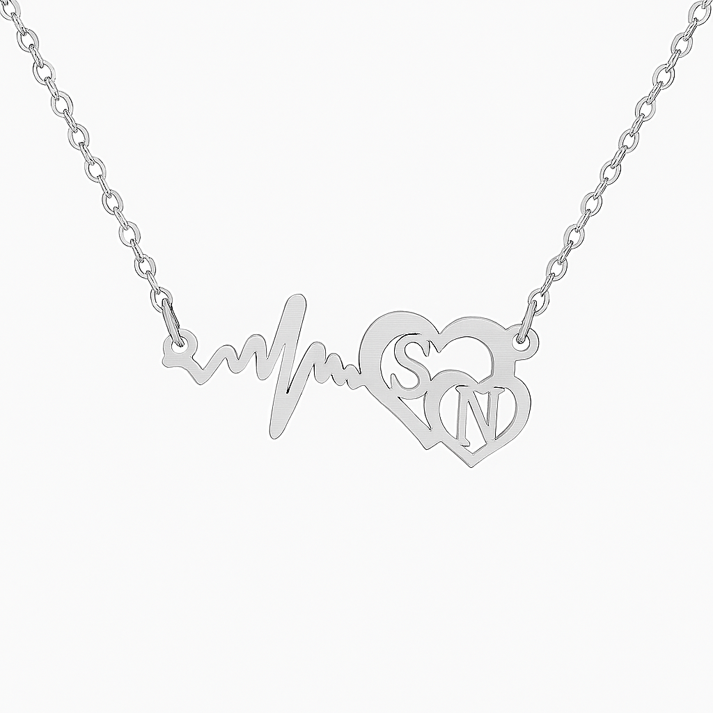 Custom Heartbeat Initial Necklace – Personalized Gold Couple Pendant