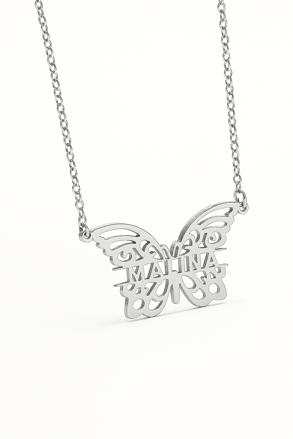Personalized Butterfly Name Necklace – Custom Gold Cutout Pendant for Women