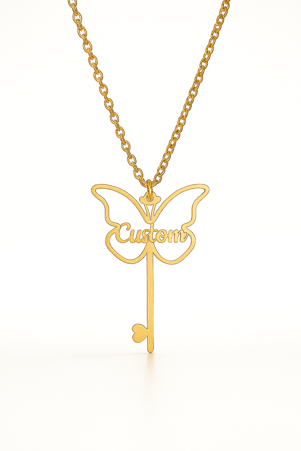 Custom Butterfly Key Name Necklace – Personalized Gold Pendant for Women