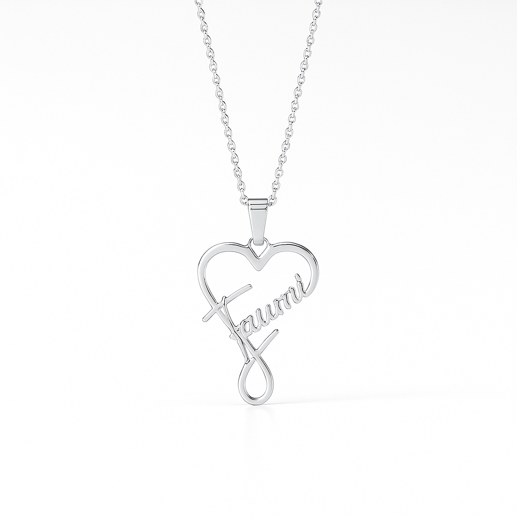 Custom Vertical Heart Name Necklace – Gold Personalized Pendant