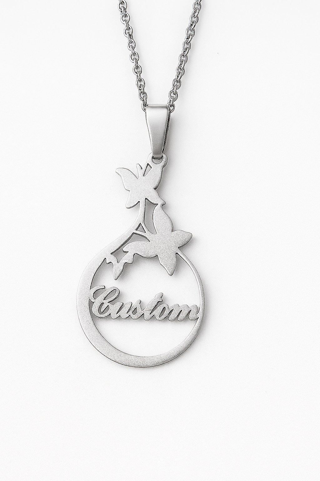 Custom Gold Name Necklace – Floral Butterfly Pendant