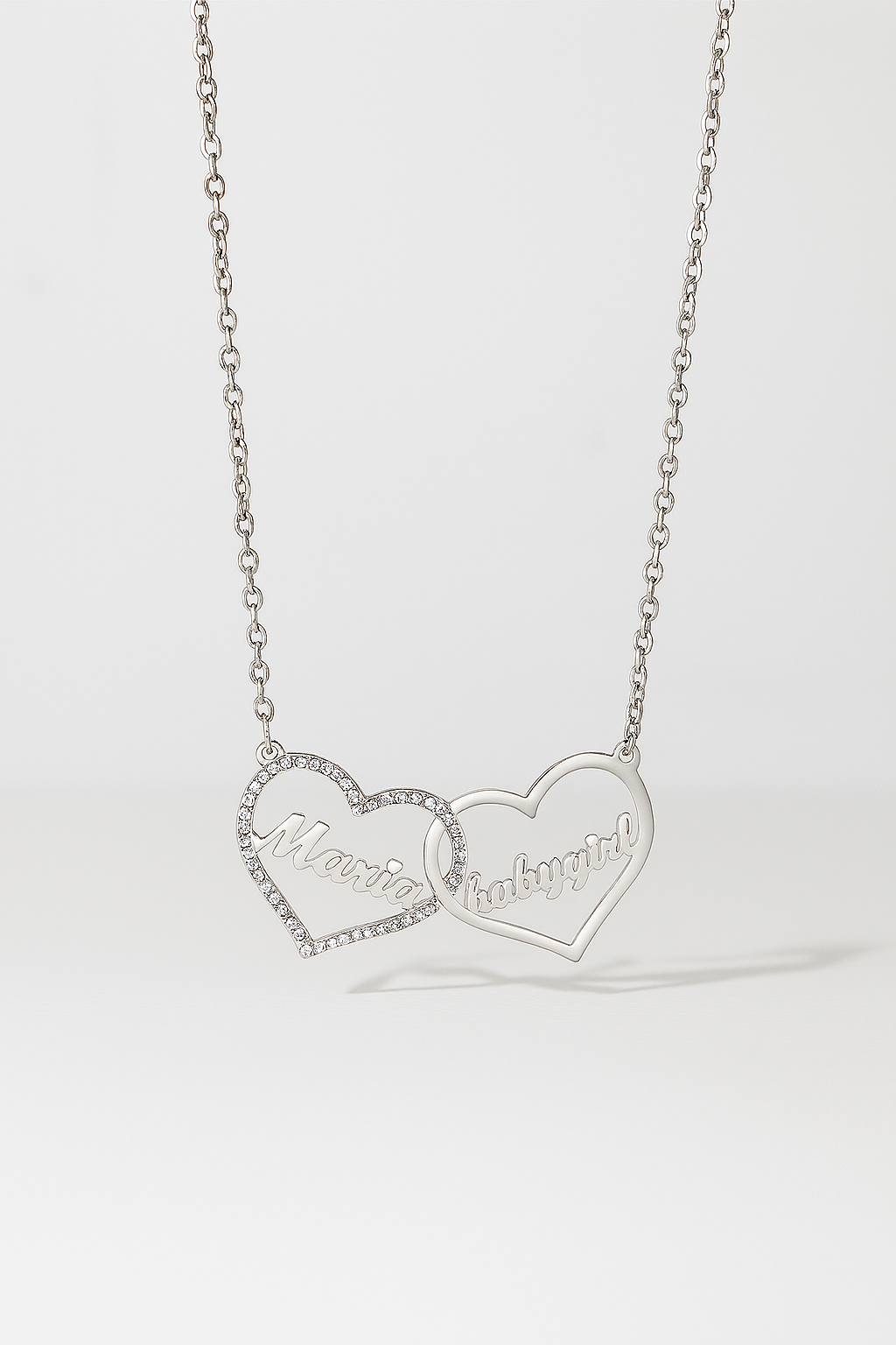 Custom Double Heart Name Necklace – Gold & Diamond Accent Pendant