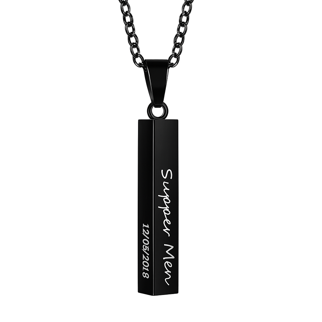 Custom Bar Necklace for Men – Personalized Vertical Engraved Pendant with Name & Date | Minimalist Gift Jewelry