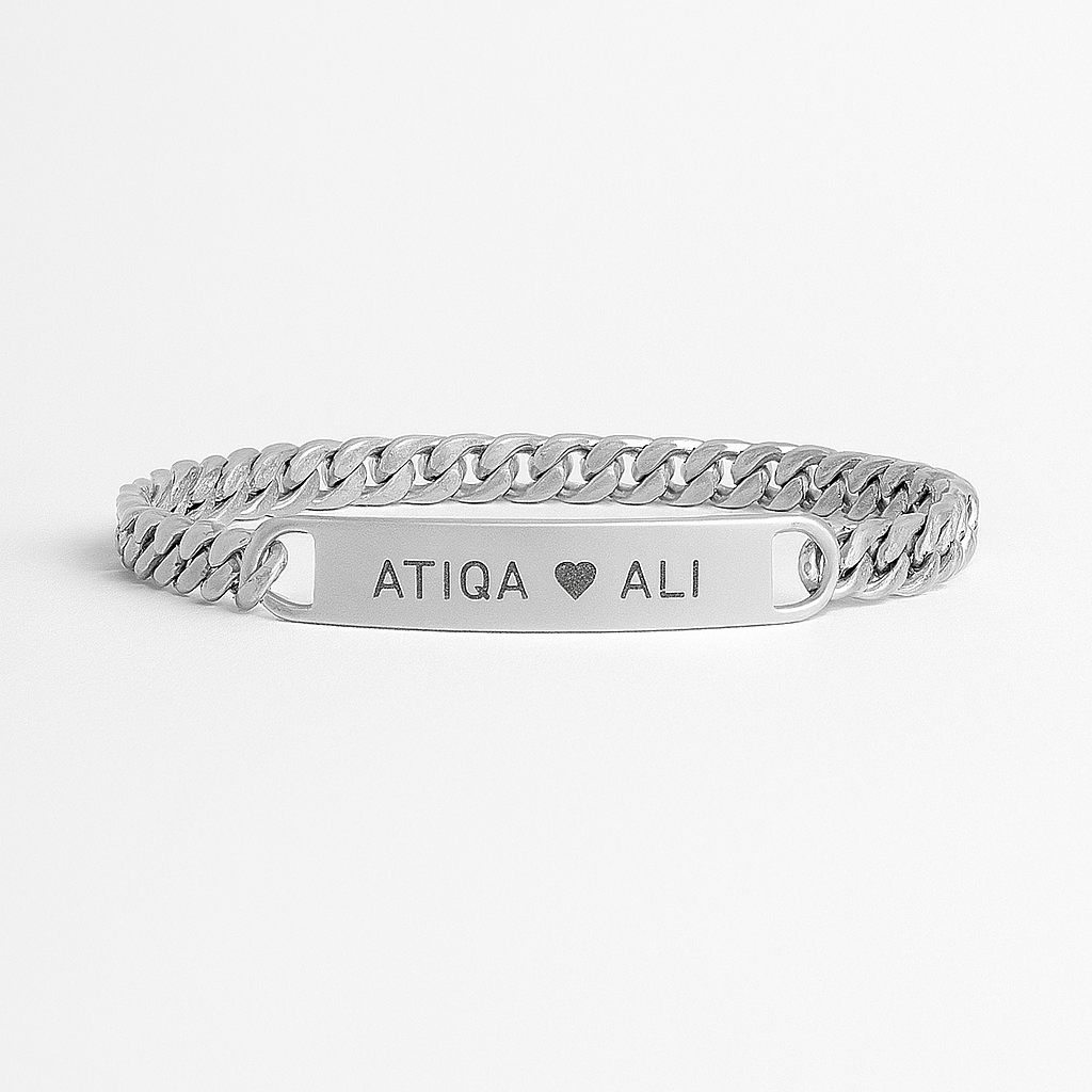 Custom Silver Name Bracelet for Couples – Personalized Engraved Jewelry