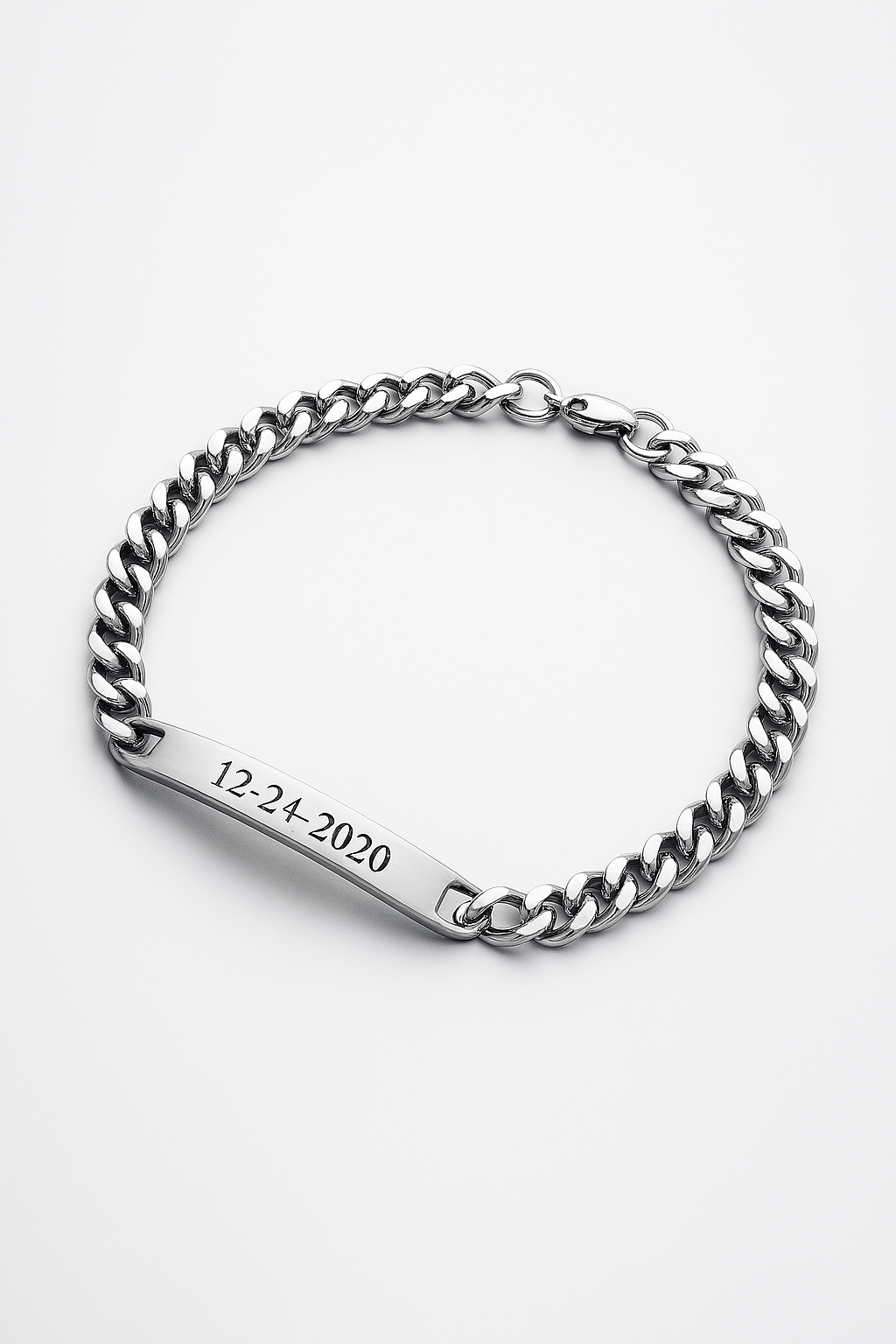Custom Silver ID Bracelet – Engraved Date Jewelry for Men & Women