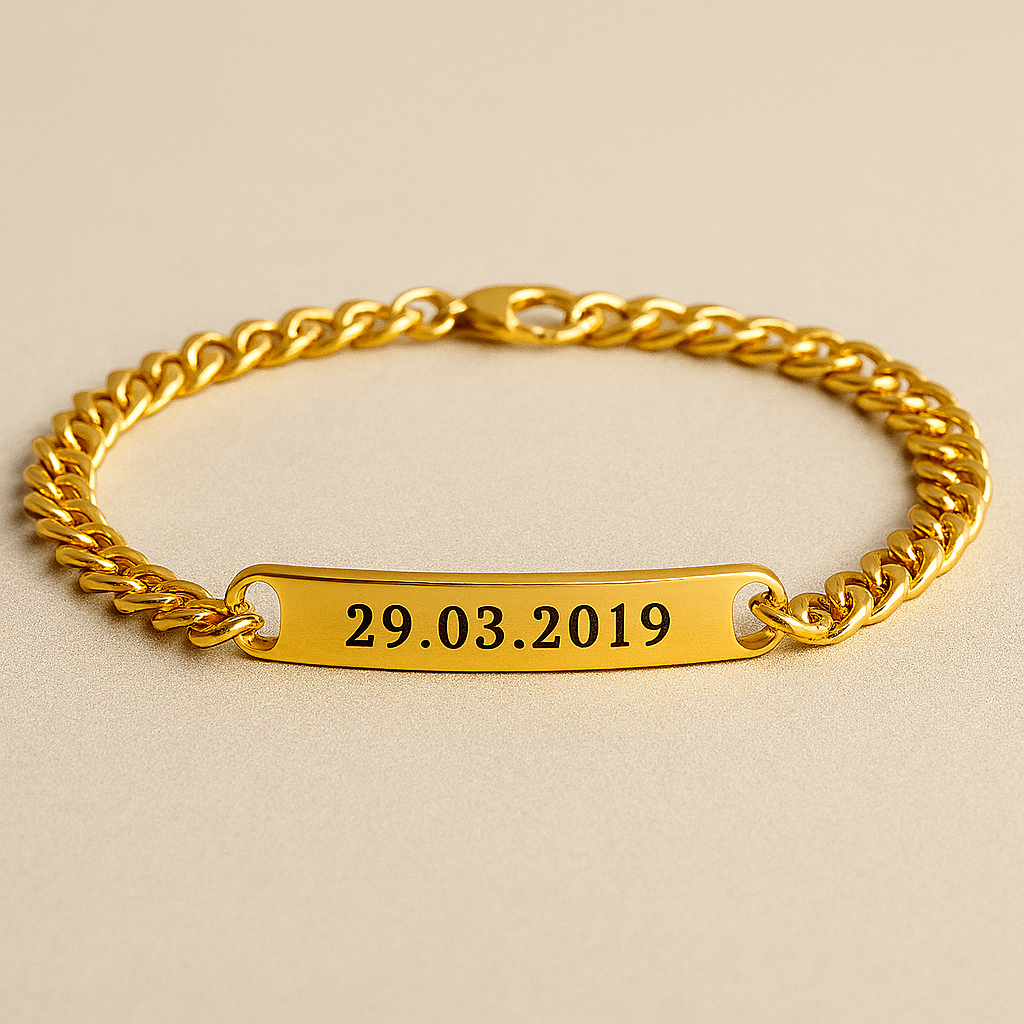 Personalized Gold Date Bracelet – Custom Engraved Jewelry Gift