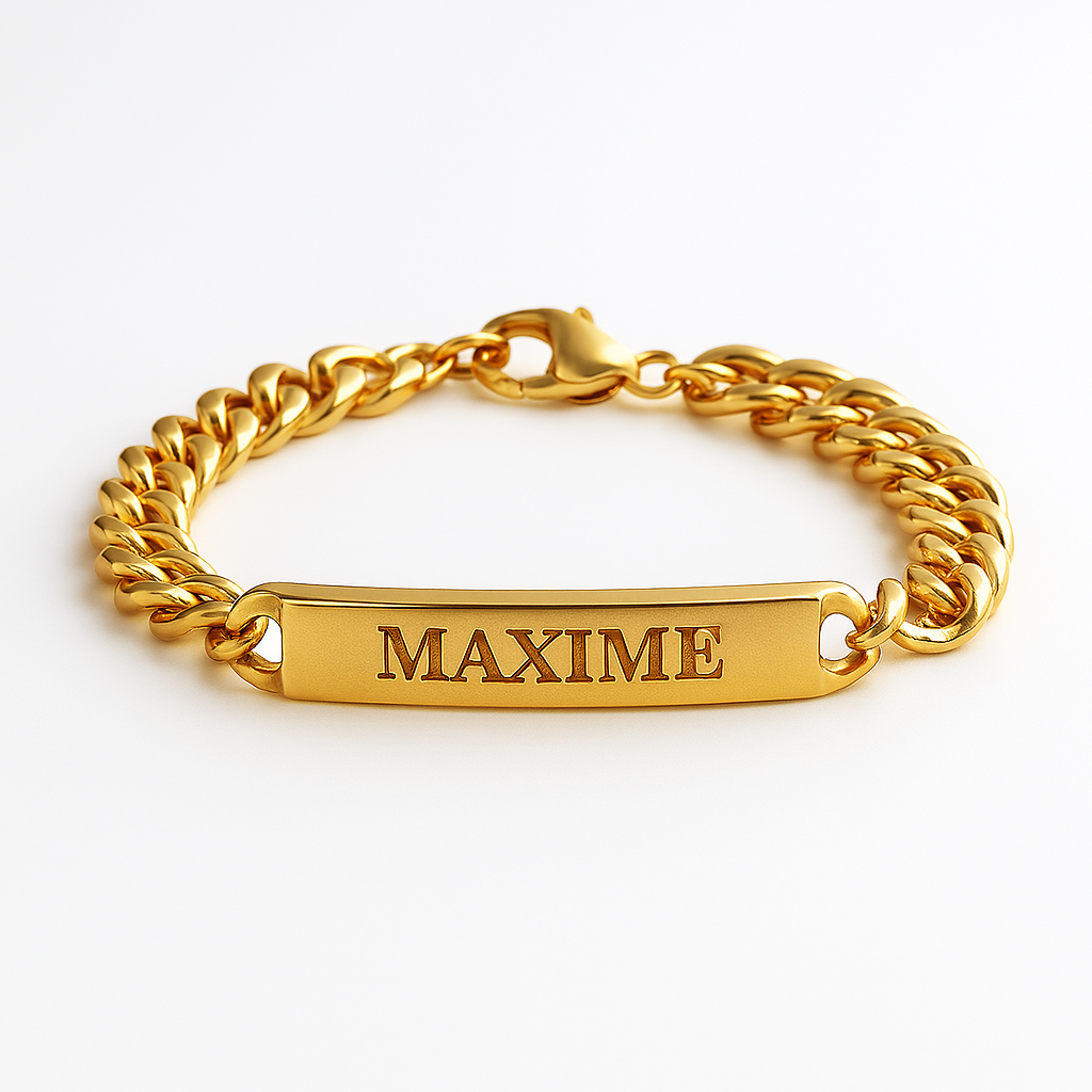 Custom Gold Name Bracelet for Men – Engraved Cuban Chain