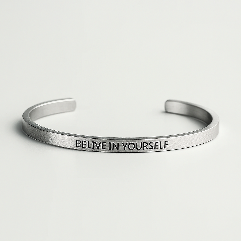 Gold Inspirational Cuff Bracelet - Believe in Yourself Jewelry